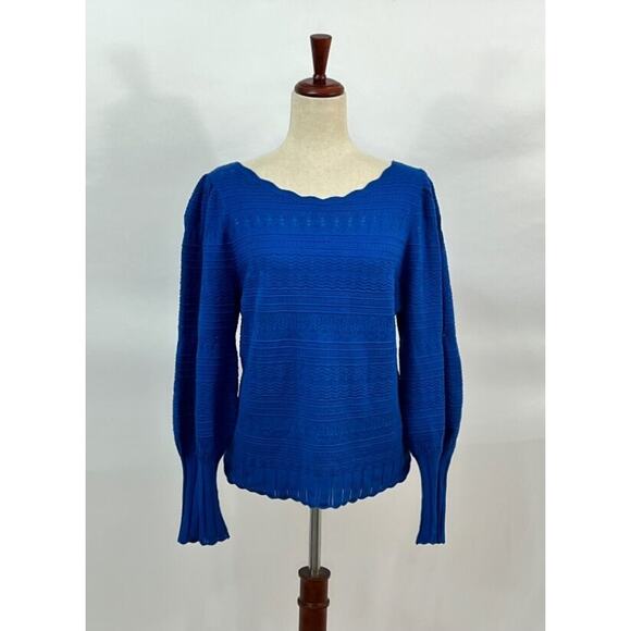 SEZANE Sz XXXL 3xl 14 US XL Roma Blue Pointelle Viscose Knit Pullover Sweater - Picture 8 of 10